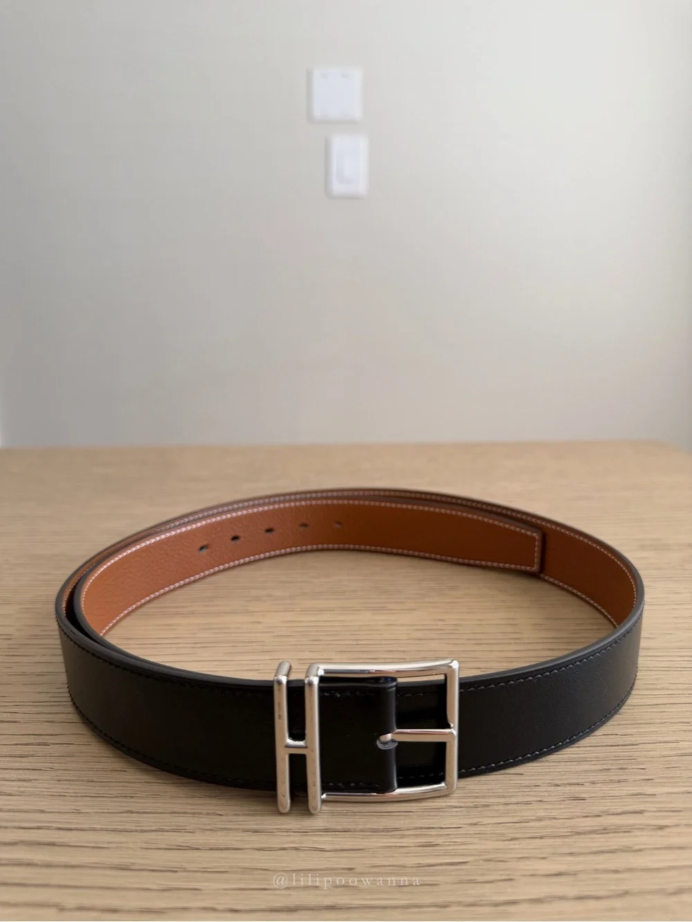 Hermès Half Cod Reversible Leather Belt 32mm Size 95 Noir Gold Palladium